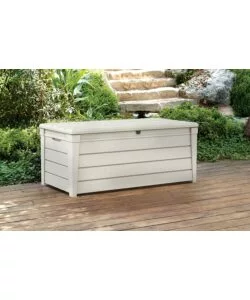 Baule da esterno keter "brightwood pool box" in resina bianco 454 lt 145x69,7x60,3 cm